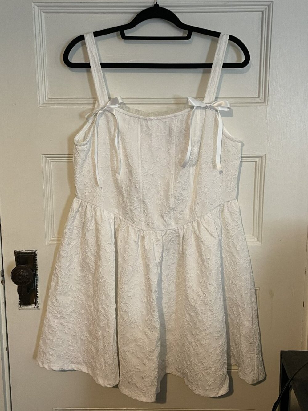 Trixxi Dress Madalyn Jacquard Fit Flare Croquette Ribbon in White, Size XL NWOT